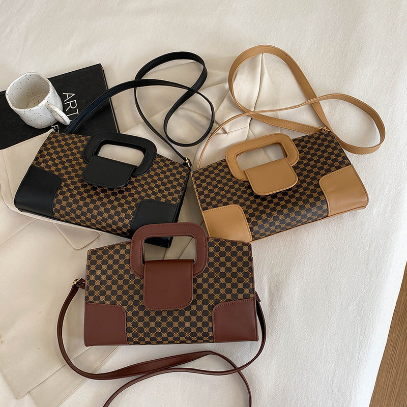 Fashion Textured Hand Plaid Casual Shoulder Bag