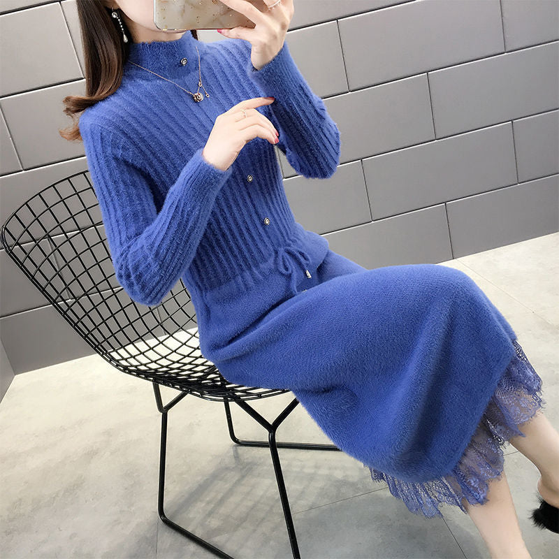 Mink Fleece Long Over-the-knee Sweater Women Autumn And Winter Dress
