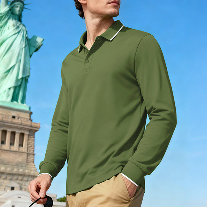 Men's Casual Jacquard Polo Shirt Quick-dry Breathable Long Sleeve