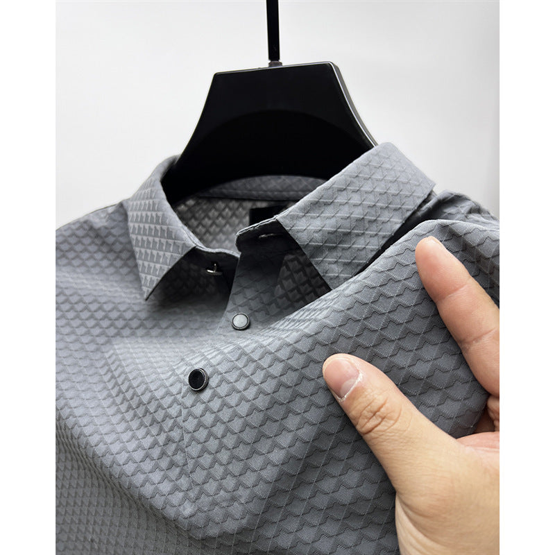 Waffle Ice Silk Short Sleeve T-shirt Men's Shirt Collar Polo Shirt
