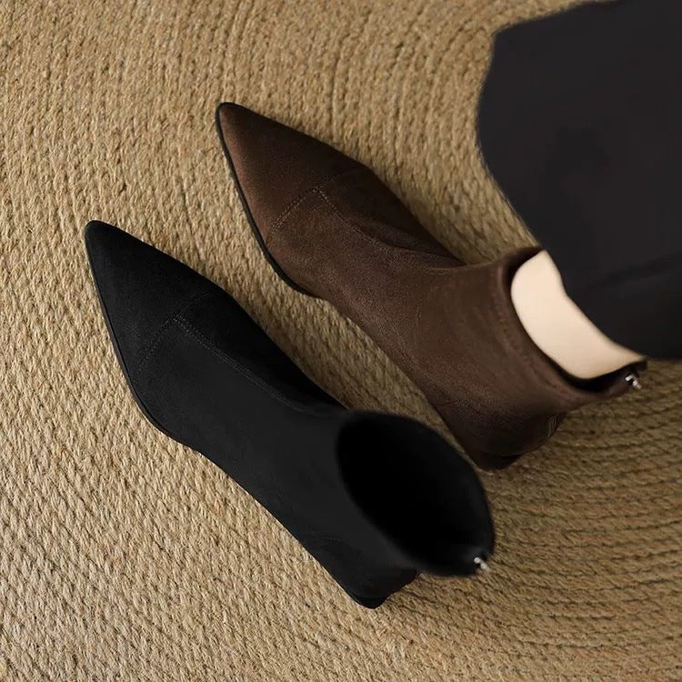 Stretchy Plus-size Fleece-lined Warm Pointed Suede Martin Boots