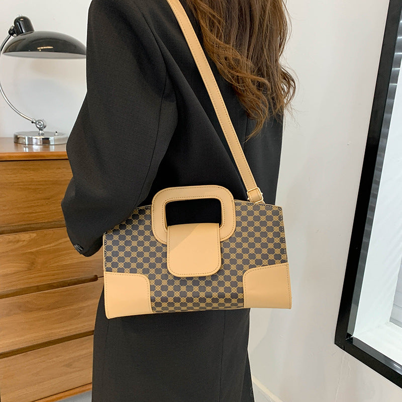 Fashion Textured Hand Plaid Casual Shoulder Bag