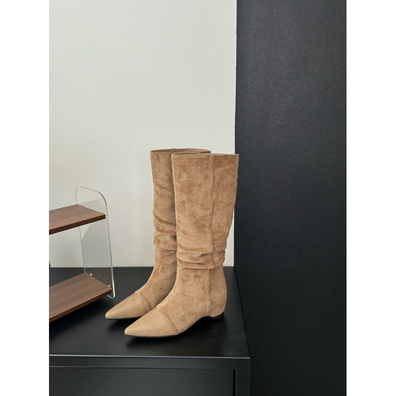 Vintage Pointed-toe Pleated Slouch Boots