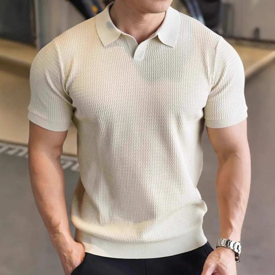 Men's Casual Knitted Polo Shirt With Short Sleeves And A Turn-down Collar