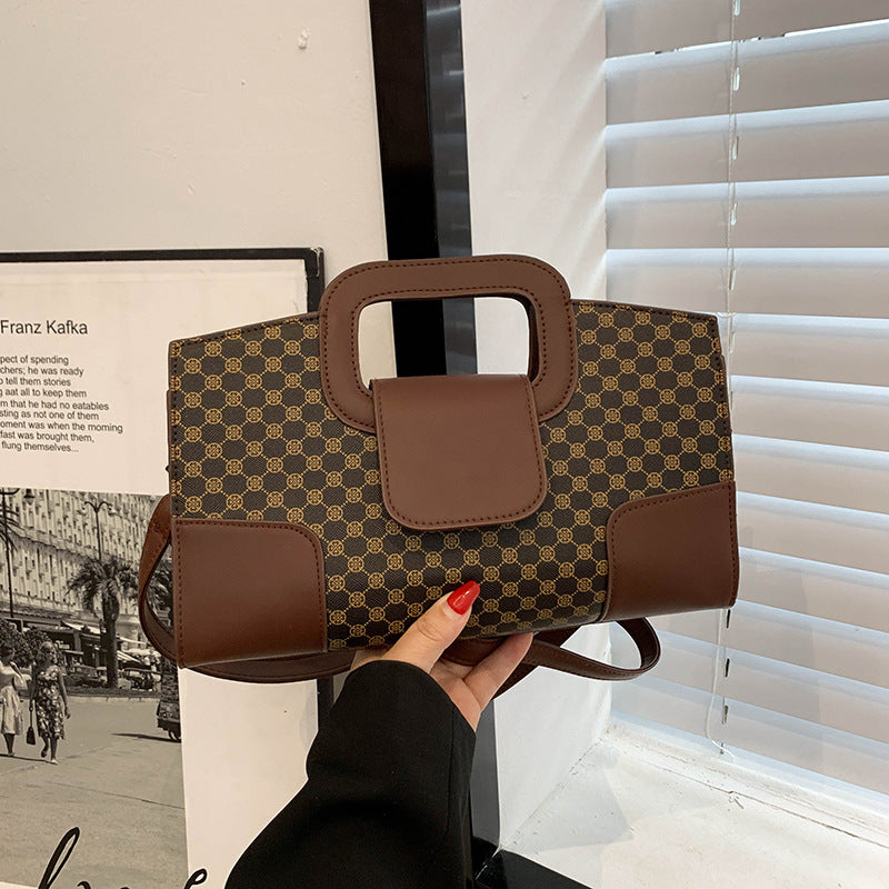 Fashion Textured Hand Plaid Casual Shoulder Bag