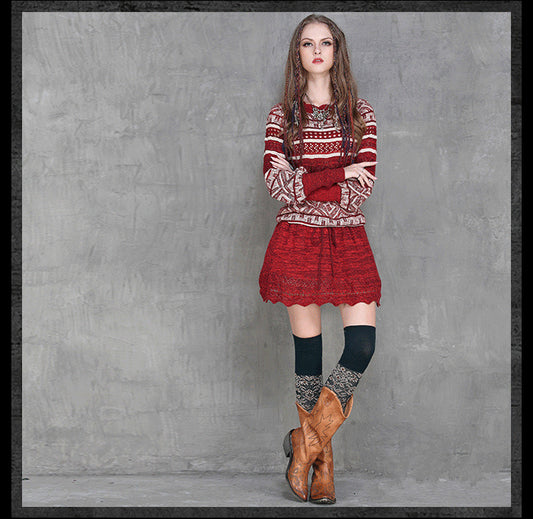 Autumn Winter Dress Women Vintage Hit color hollow wool Sweater Dresses Lantern sleeve Slim Knitting Sexy hollow Mini Dress