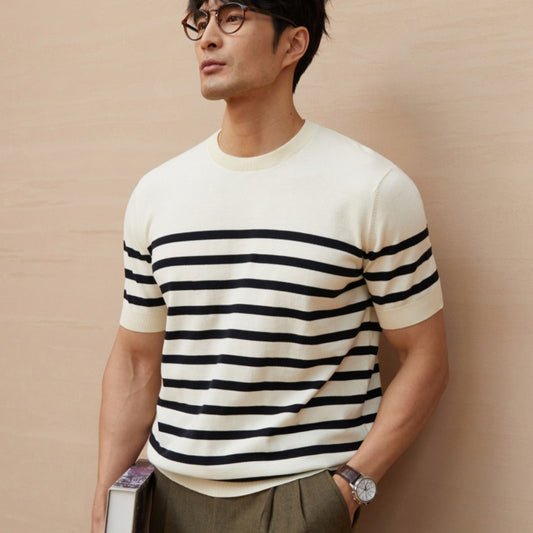 New Short-sleeved Men's Striped Casual T-Shirt
