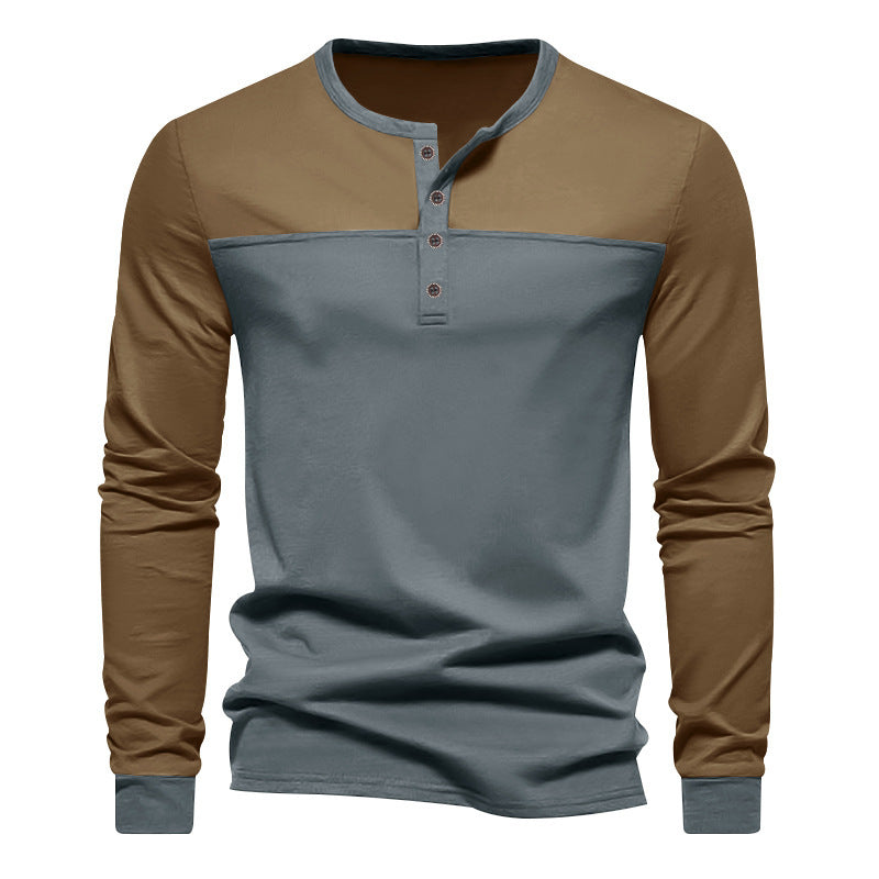 Men's New Retro Color Block Long Sleeve Base Shirt