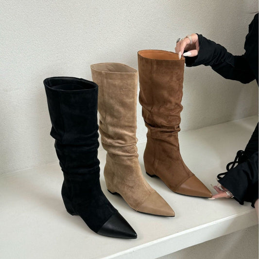 Vintage Pointed-toe Pleated Slouch Boots