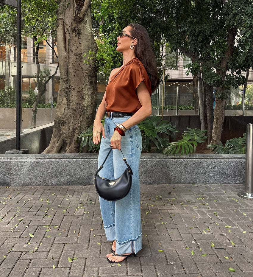 Irregular Collar Matte Color Fashion Tops Women