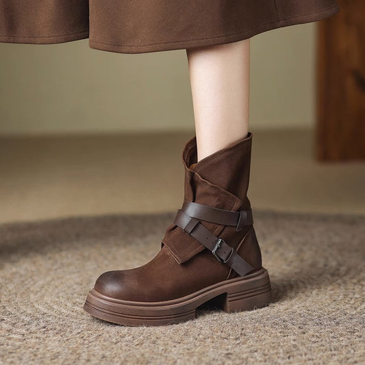 Brown Retro British Style Ankle Boots Autumn Winter