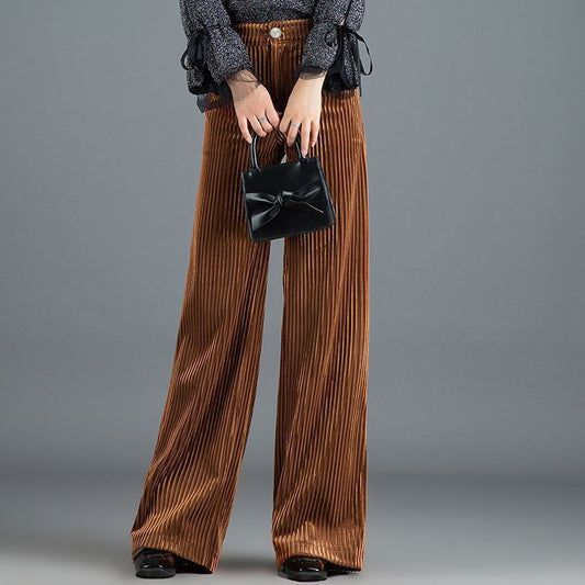 Golden-thread Velvet Floor-length Wide-leg Pants