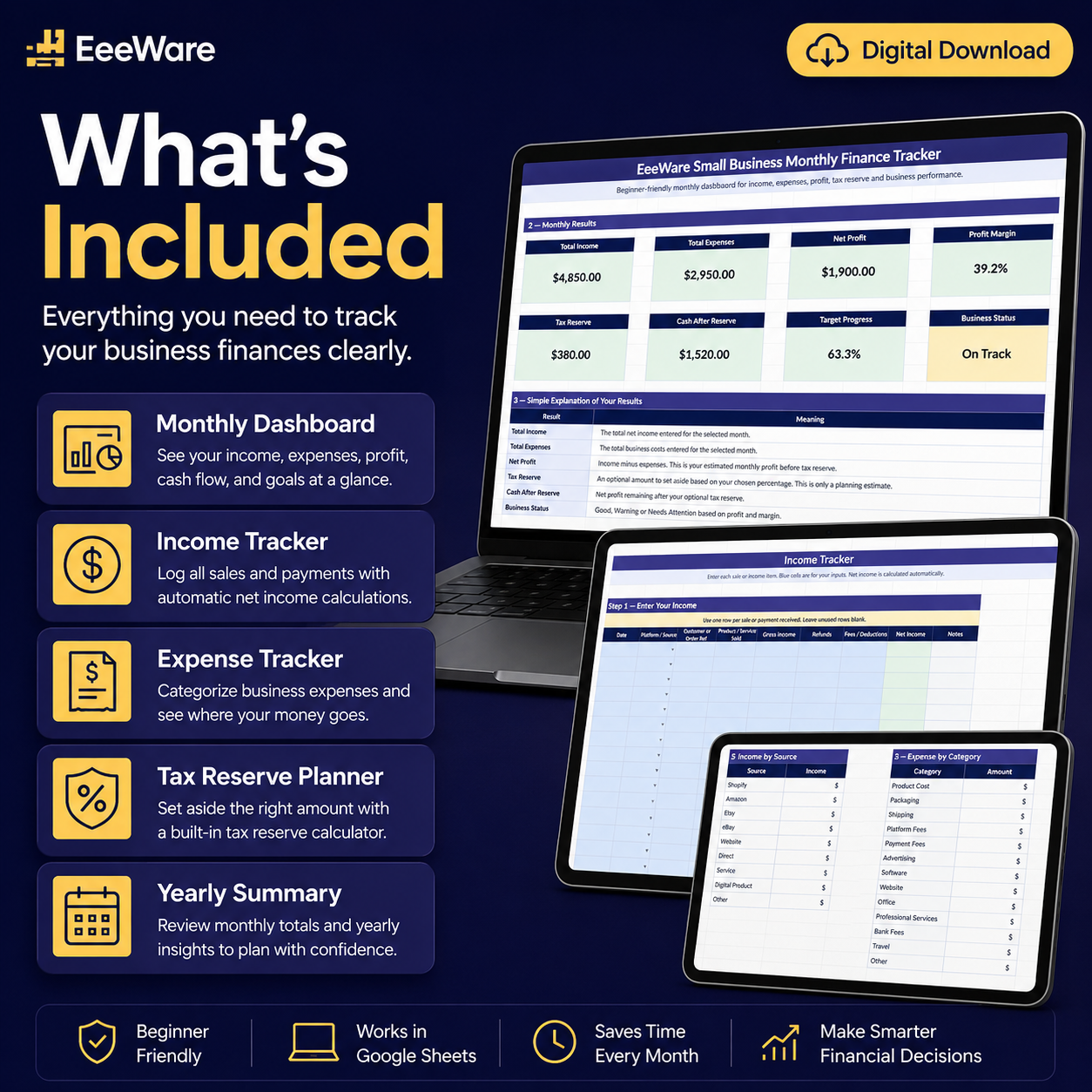 EeeWare Small Business Monthly Finance Tracker