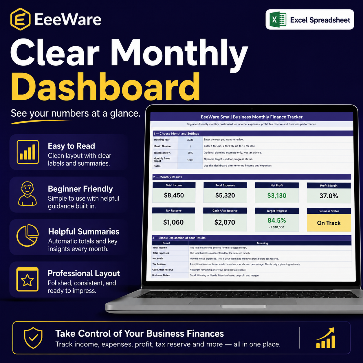 EeeWare Small Business Monthly Finance Tracker