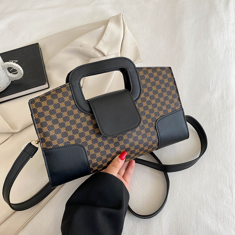 Fashion Textured Hand Plaid Casual Shoulder Bag