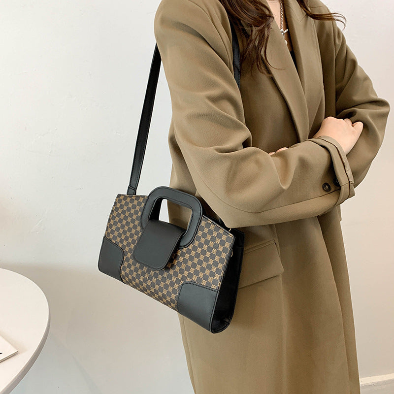 Fashion Textured Hand Plaid Casual Shoulder Bag