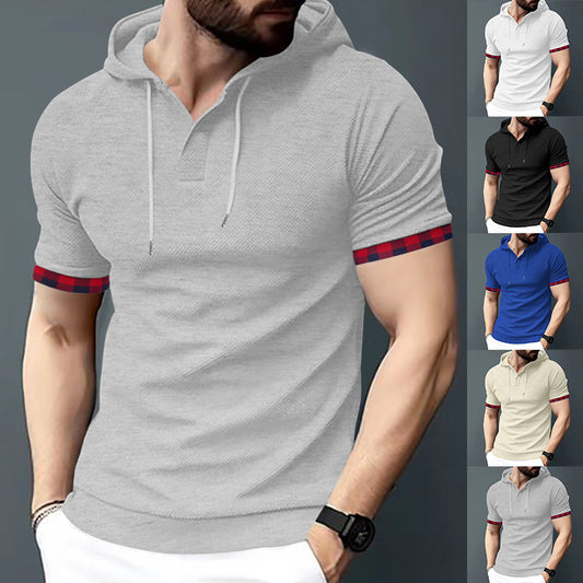 Men's Short Sleeve Sport Casual T-shirt Plus Size Export Hooded Top