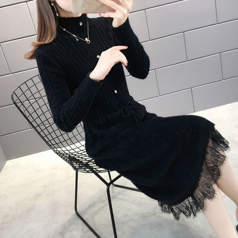 Mink Fleece Long Over-the-knee Sweater Women Autumn And Winter Dress