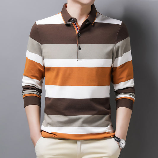 Striped Lapel Men's Long-sleeve
